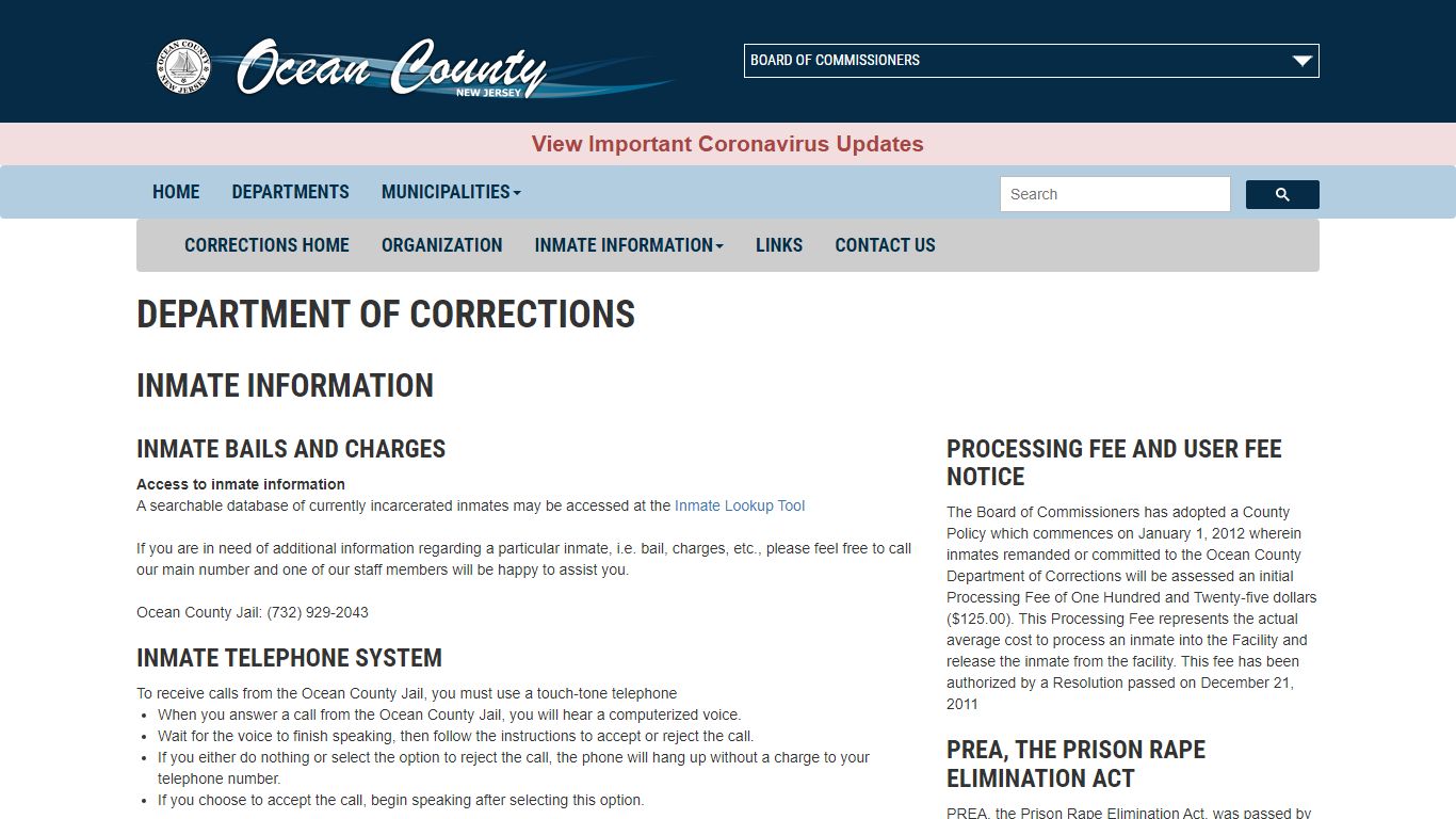 Inmate Information | Ocean County Government